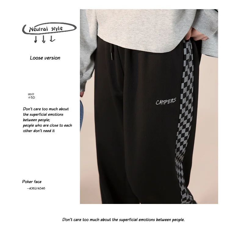 Patchwork Sweatpants Women Checkerboard Casual Pants Loose Straight Pants for Women Casual Drawstring Sweatpants Streetwear white capris