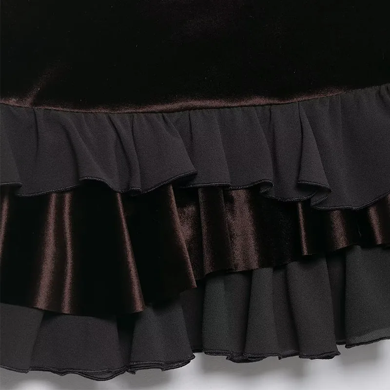 Chic Fashion Velvet Splicing High Waist Mini Skirts For Women New Ruffles Elegant Skirt Woman Y2k Night Club Party Skirts﻿ ﻿