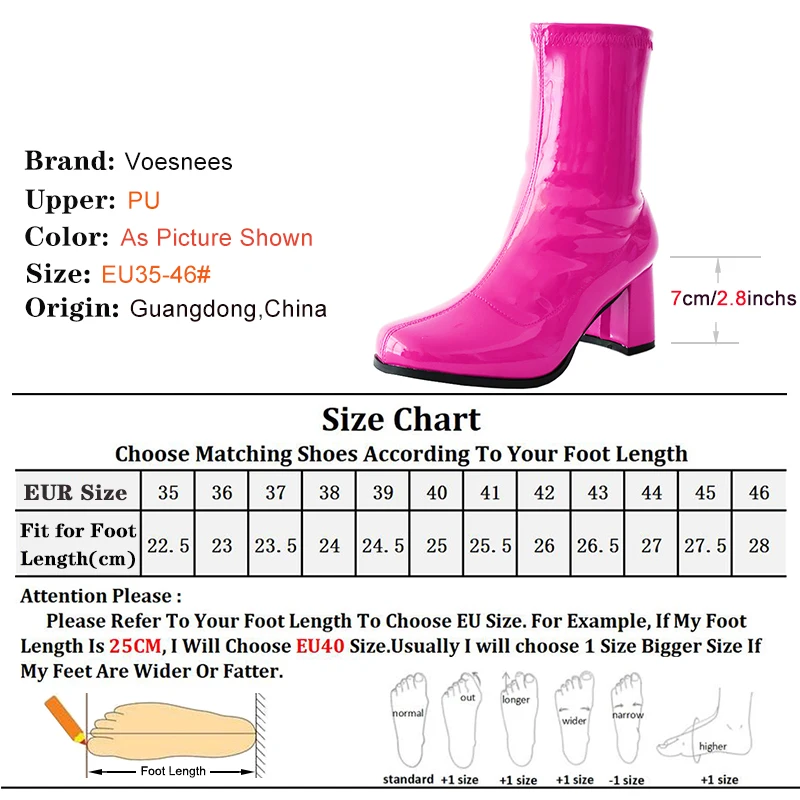 Costumes 60s 70s Go Go Boots Women Retro1960s 7cm High-heeled Square Heel Ankle Boots Round Toe Zip Short Boots Plus Size 46