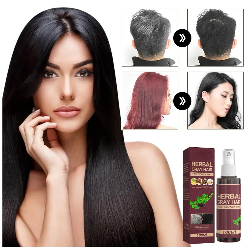 100ml Hair Darkening Spray Anti White Herbal Care Serum Blacken Hair Reduce Gray Scalp Nourish Glitter Spray