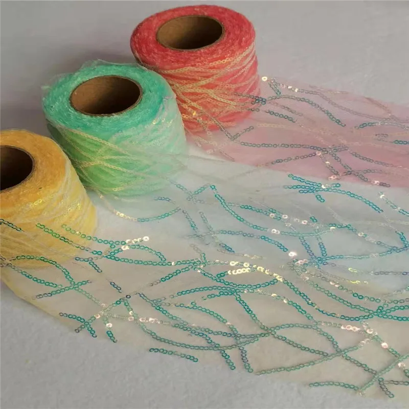

10 ярдов волнистая вышивка блестками Тюль катушка ткань лента сделай сам ручная работа материал головные уборы детский душ свадебное украшение