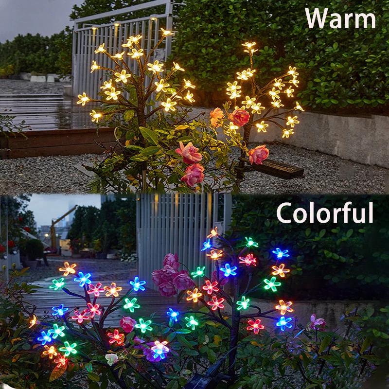 Outdoor Cherry Flower Solar Lawn Lights, Waterproof Fairy Tree Lights, Cottage Garden, Decorations