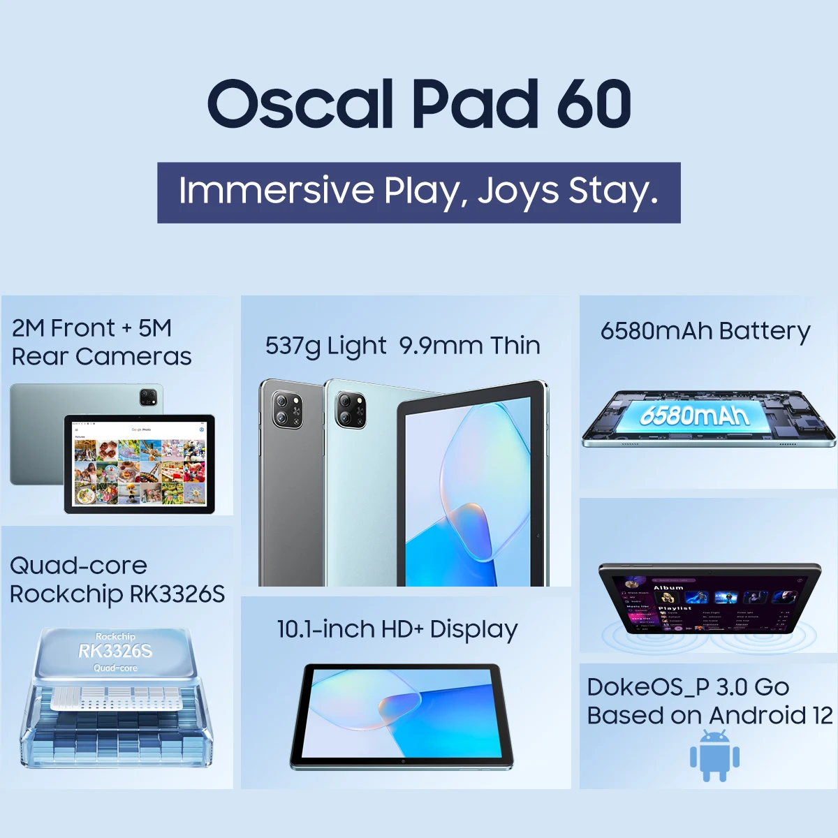 Blackview Oscal Pad 60 Tablet 3GB+64GB Android 12 10.1'' HD+ Display Dual Box Speaker 6580mAh Battery Wifi Tablets PC 6