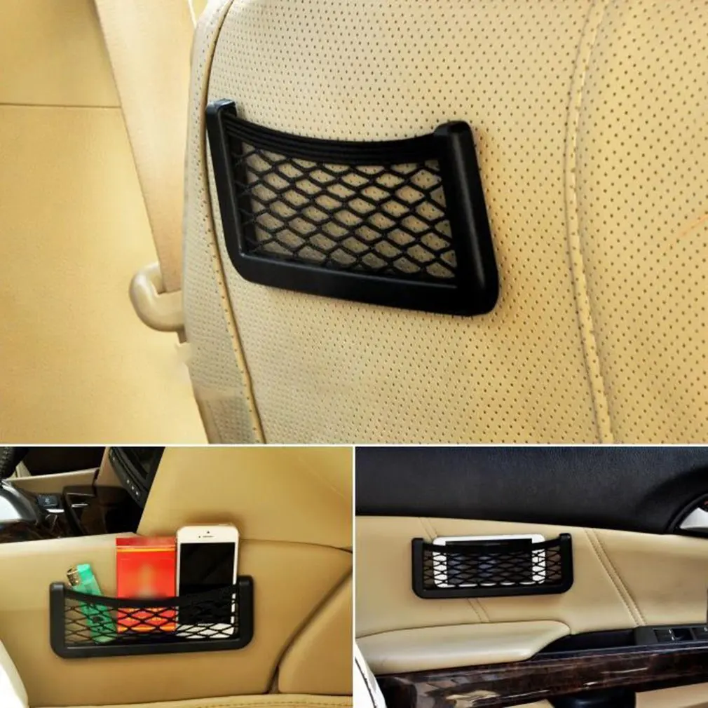 Car Storage Net Bag Car Sticky Net Pocket Car Hanging Ornament Decoration Phone Change Card Storage Bag