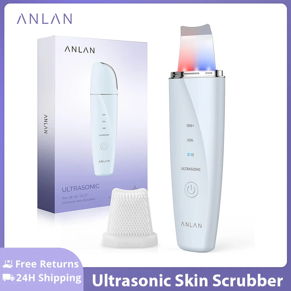 Anlan Ultrasonic Skin Scrubber Ixp5 Waterproof Low Noise Light Therapy Ems Face Lifting Ultrasonic Face Cleaner Peeling Machine