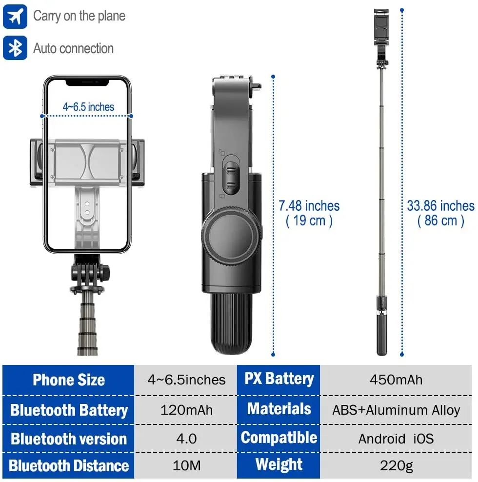 Bluetooth Handheld Gimbal Stabilizer Mobile Phone Selfie Stick Holder Adjustable Portable handheld gimbal stabilizer handheld gimbal gimbal stabilizer
