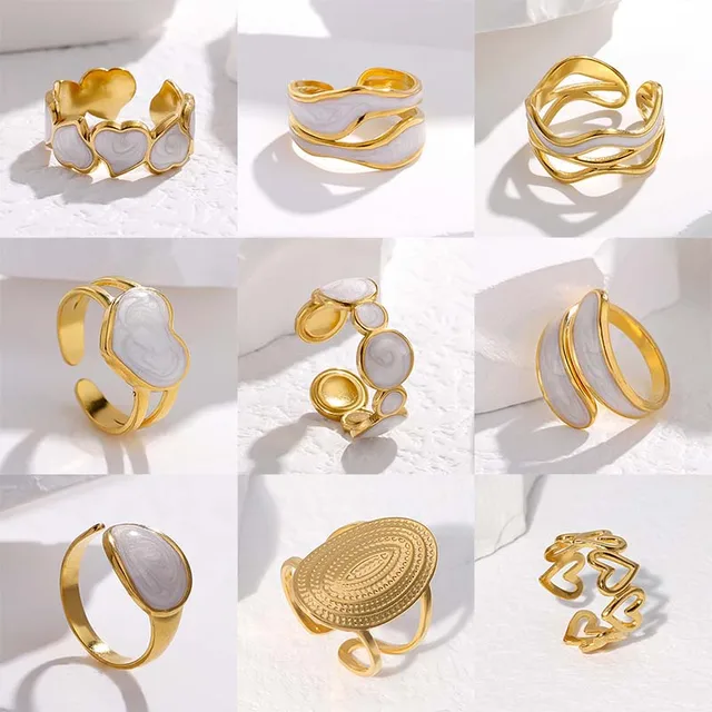 Bague Vintage en acier inoxydable pour femmes, anneau d'ouverture d'huile goutte à goutte blanche, Simple, couleur or, géométrique réglable, bijoux 2023