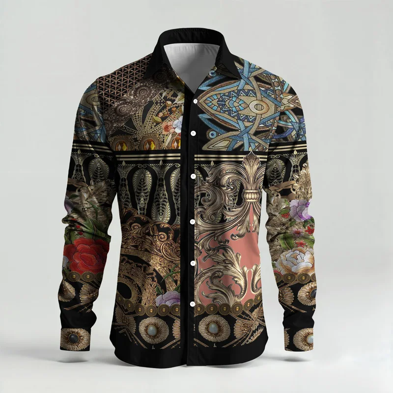 2025 Spring Summer Men Shirt Set Brand Print Fashion Printing Two Piece Set Mens Light Luxury Lightweight Party Long Sleeves_voghion.com