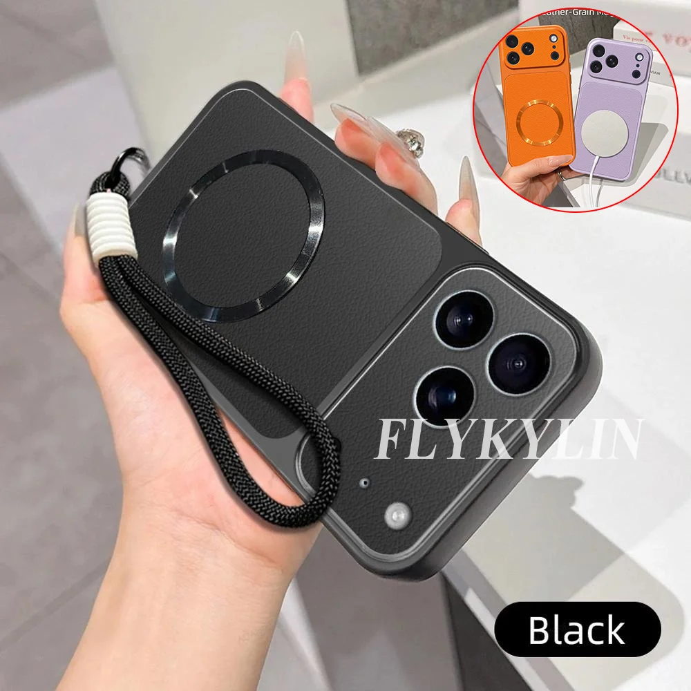 Litchi Texture Protective Phone Case with Magnetic Attraction and Hanging Rope