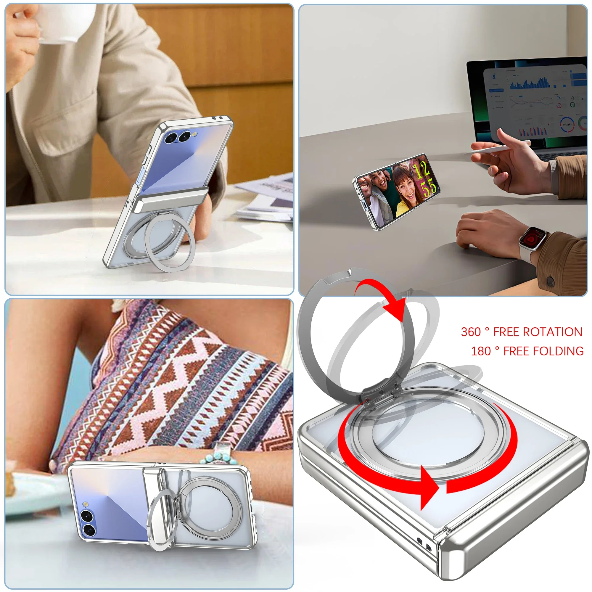Electroplated Magnetic 360° Rotating Bracket Phone Case with Hinge Protection