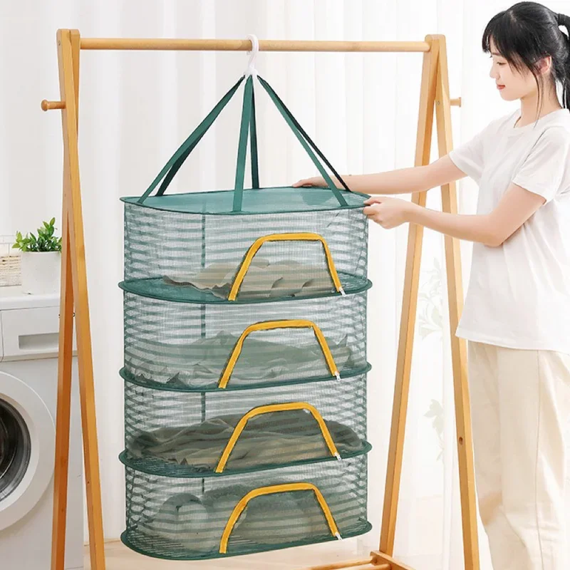 Muti-Layer Hanging Drying Net Clothes Hanging Dryer Foldable Dry Goods Net Drying Salted Fish Drying Artifact Home Accessories