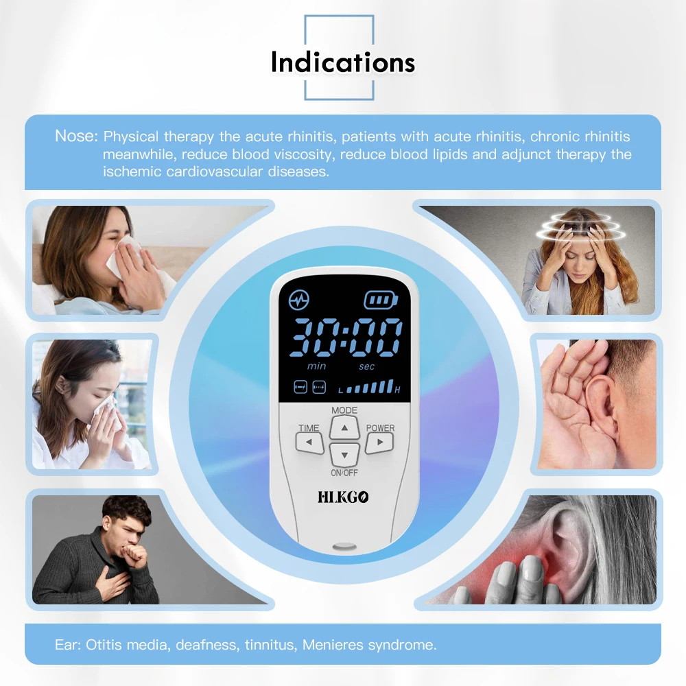 Treating of Rhinitis Tinnitus Otitis Media Deafness Pain Withdrawal Symptoms Laser Physiotherapy Device
