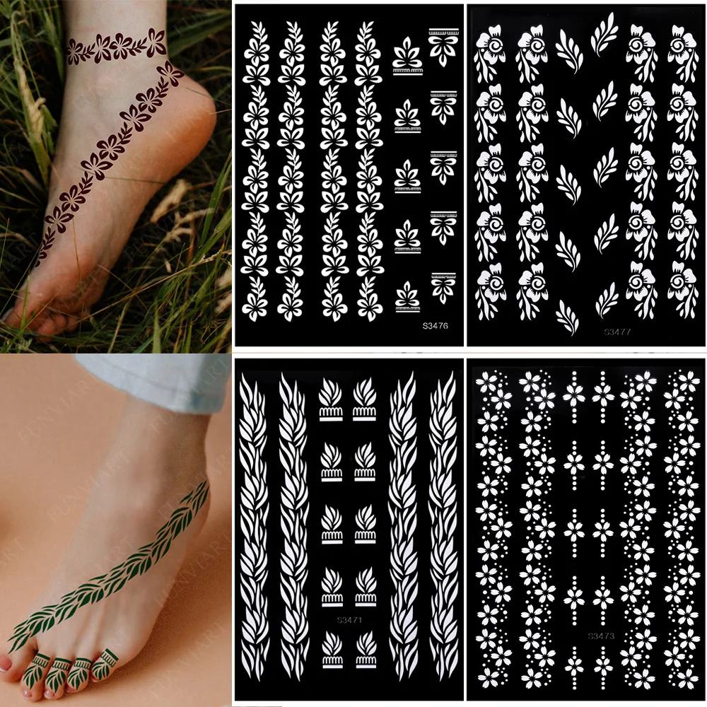 Henna-Tattoo-Stencils-Reusable-Painting-Stencil-for-Hand-Body-Art ...