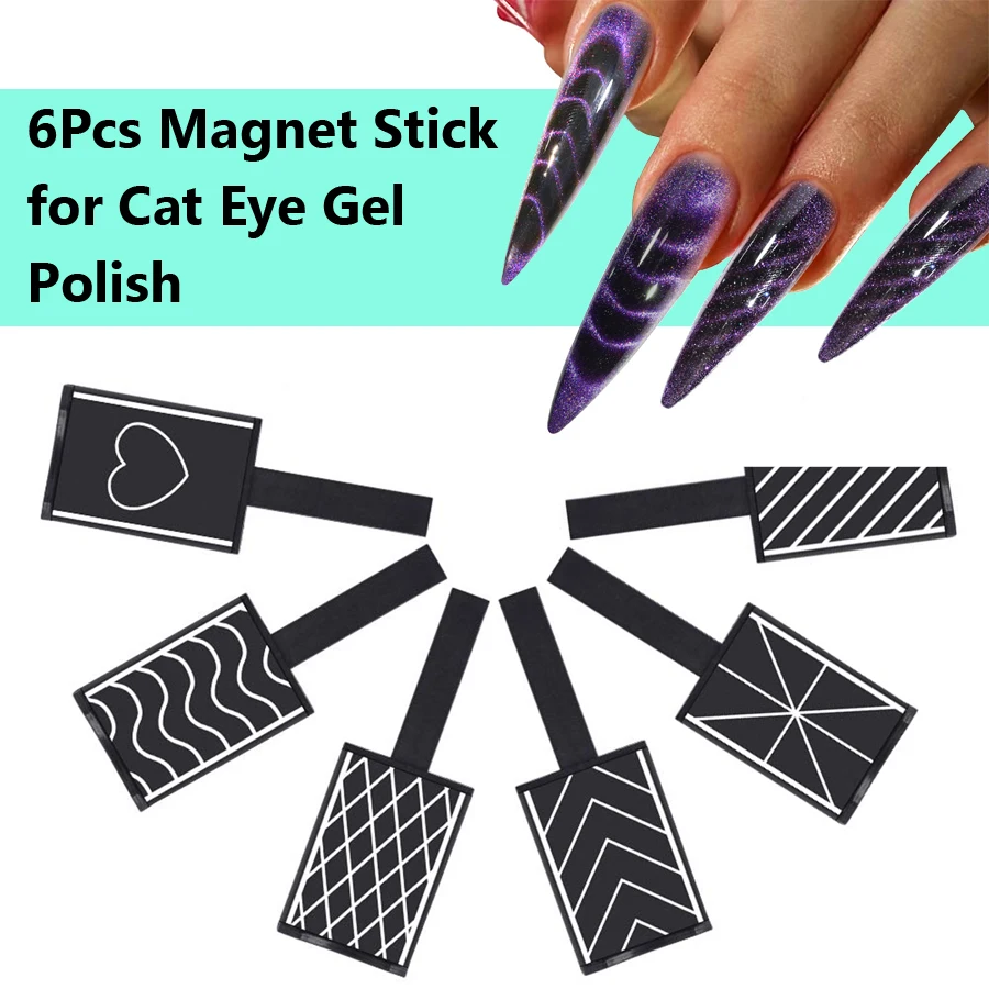 Nail Cat Eye Magic Magnet UV Gel Polish Magnetic Rod 6Pcs Mixed 3D Nail Design DIY Manicure Tools cat eye nail tool,magnetic nail art tools,magnetic nail tools