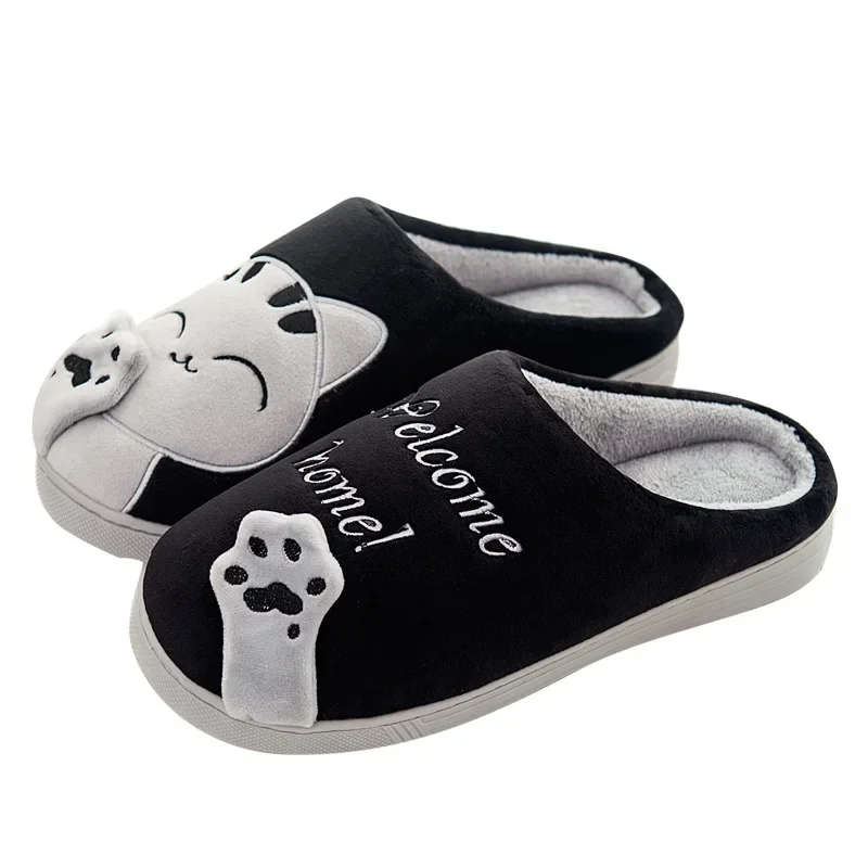 Cute Cartoon Cat Slippers Women Winter Warm Home Shoes Men Cozy Plush Slides Indoor Bedroom Non-Slip Floor Slipper Couple Shoes