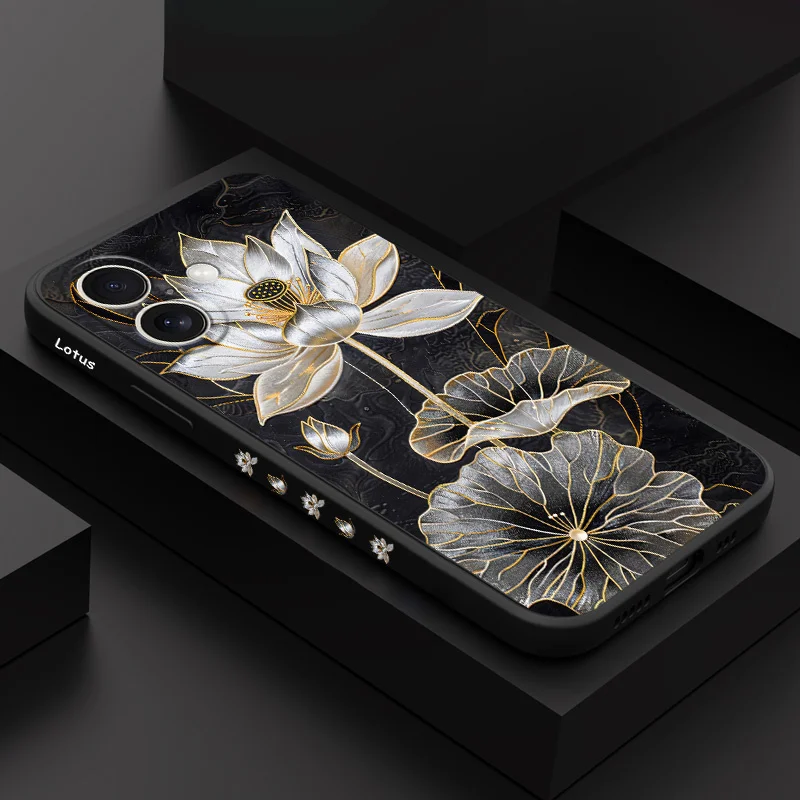 Elegant Black Lotus Silicone Phone Case Cover