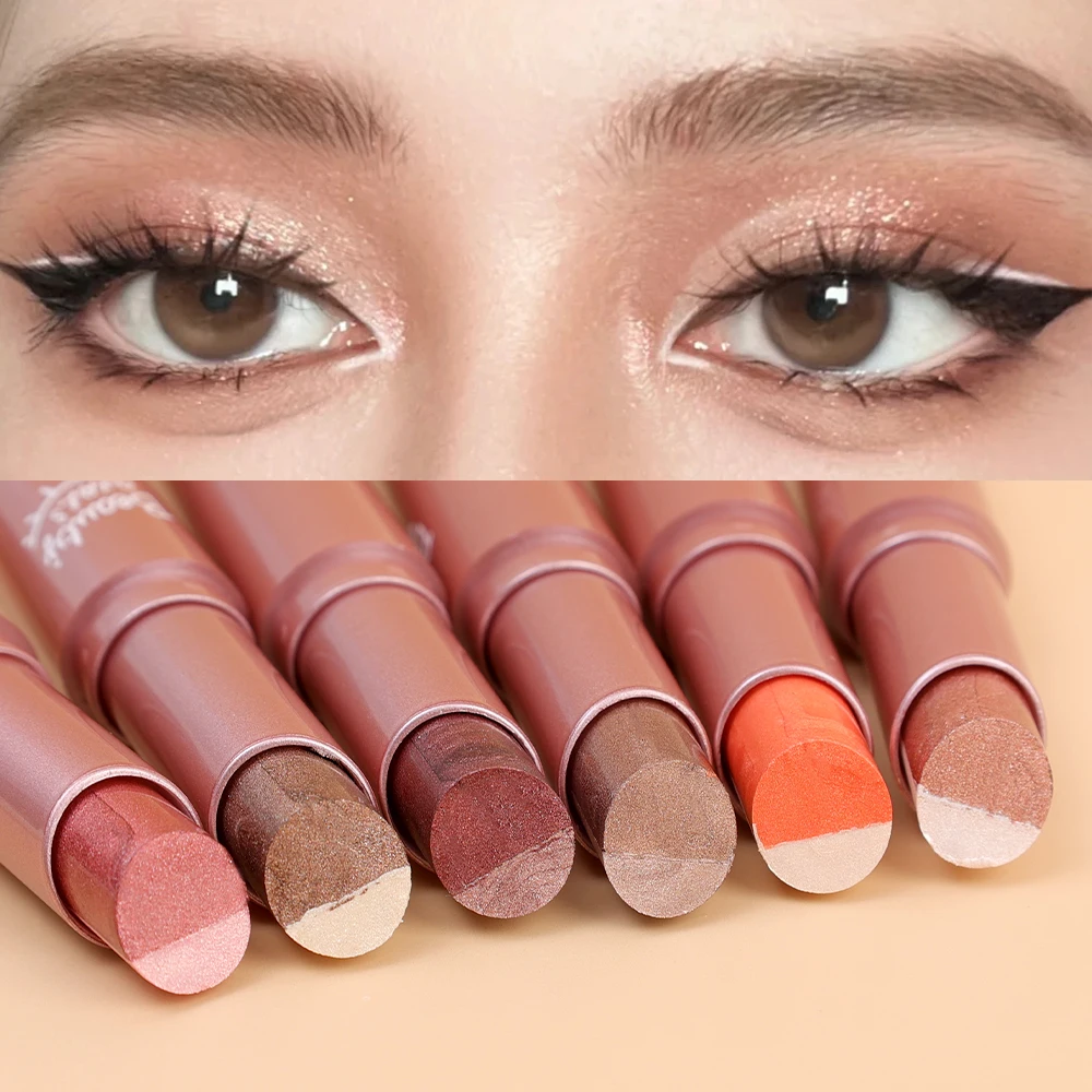 Double-colored Glitter Eyeshadow Stick Waterproof Matte Gradient Stereo Eyeshadow Pencil Shimmer Highlighter Pen Beauty Makeup