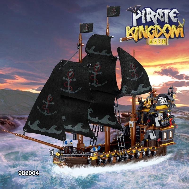 

Исторический пиратский корабль MOC 982004, модель пиратского Королевство вечности, 1330 деталей, строительные блоки, кирпичные игрушки для взрослых, детей, подарок для мальчиков