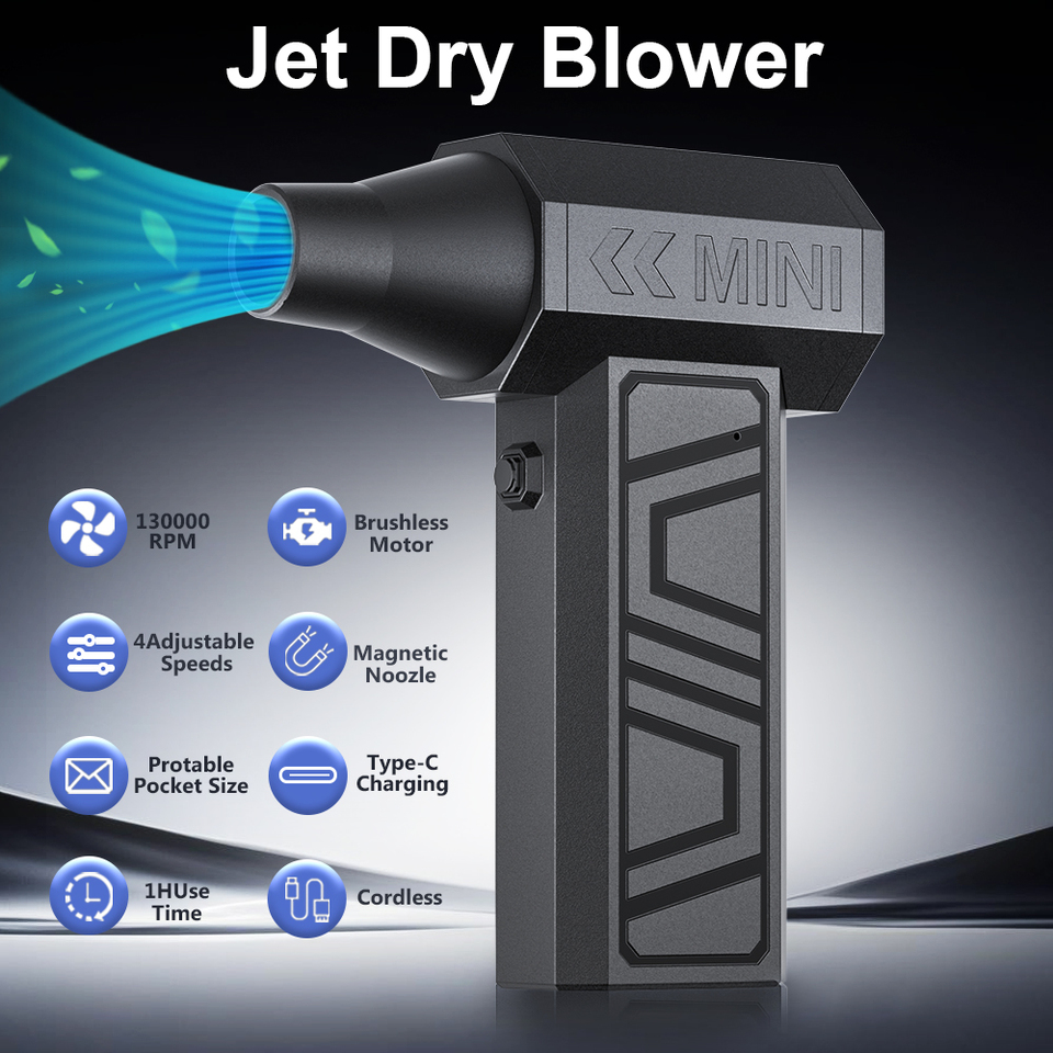 Electric Air Duster Turbo Jet Fan 5 Outlet Nozzles Type-C Charging 130000RPM Cleaning Blower Tool Blowing Snow Car Fan Portable