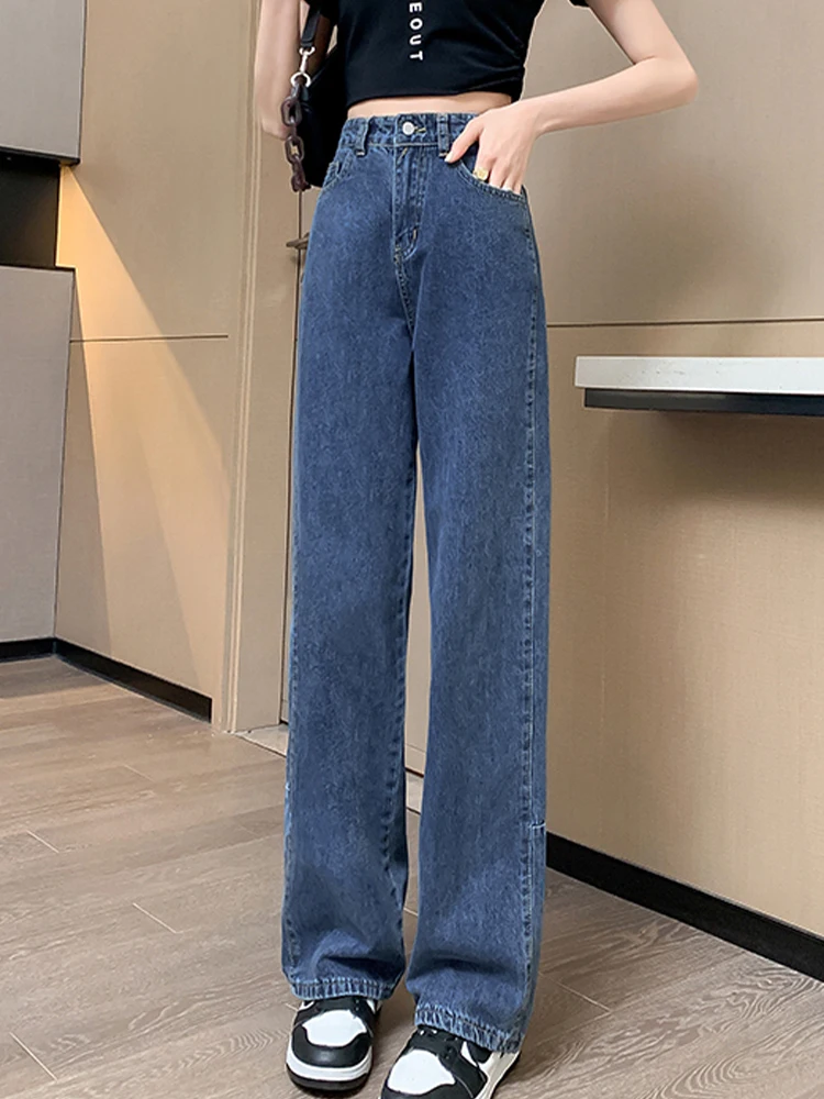 stacked jeans Casual all-match jeans 2022 spring new high waist thin loose straight trousers Korean fashion women's clothing cargo jeans Jeans