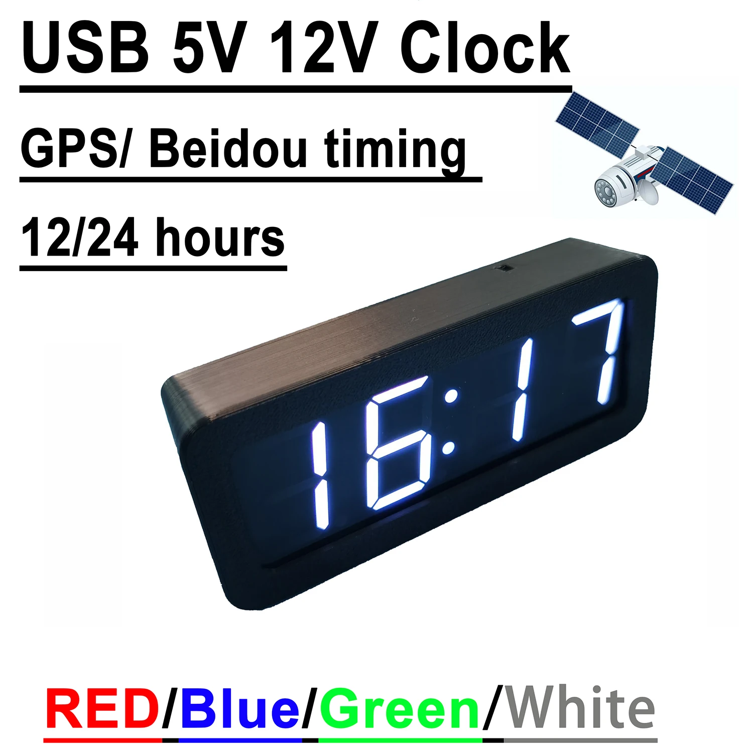 5V 12V USB CAR Clock GPS Beidou Automatic Timing 12/24 Hours Electronic Clock LED Digital TIME Display Power Off Memory Desktop digital car clock