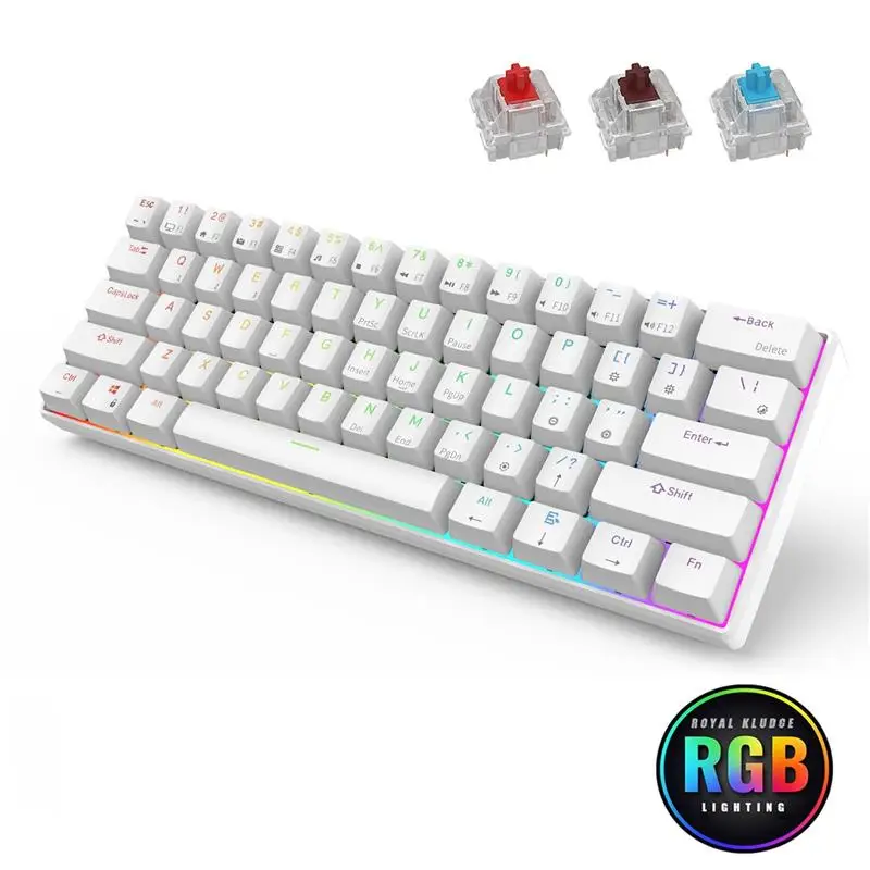 

RK61 Mechanical Keyboard TKL 61 Keys Wireless Bluetooth 2.4Ghz Three Mode 60% RGB Office Hot swappable keyboards Red Switches