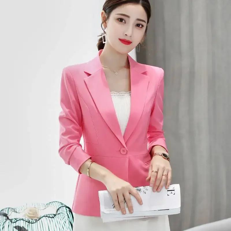Business Casual Notched Blazer Women's Jacket Elegant Cardigans Button Coats Solid Veste Femme Work Tops Slim Office Lady Suits