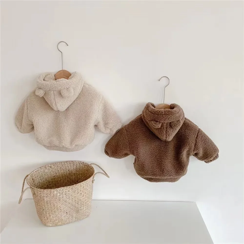 Winter Boys and Girls Thickened Coat Korean Version of Baby Clothing Cartoon Kids Lamb Wool Warm Hooded Cotton Jacket