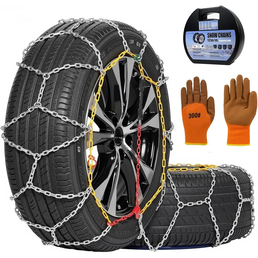 2PCS Snow Chains for SUV/Truck/Car in Snow, Sand, Mud and Ice, Universal Adjustable Emergency Portable Snow Tire Chains(KN150)
