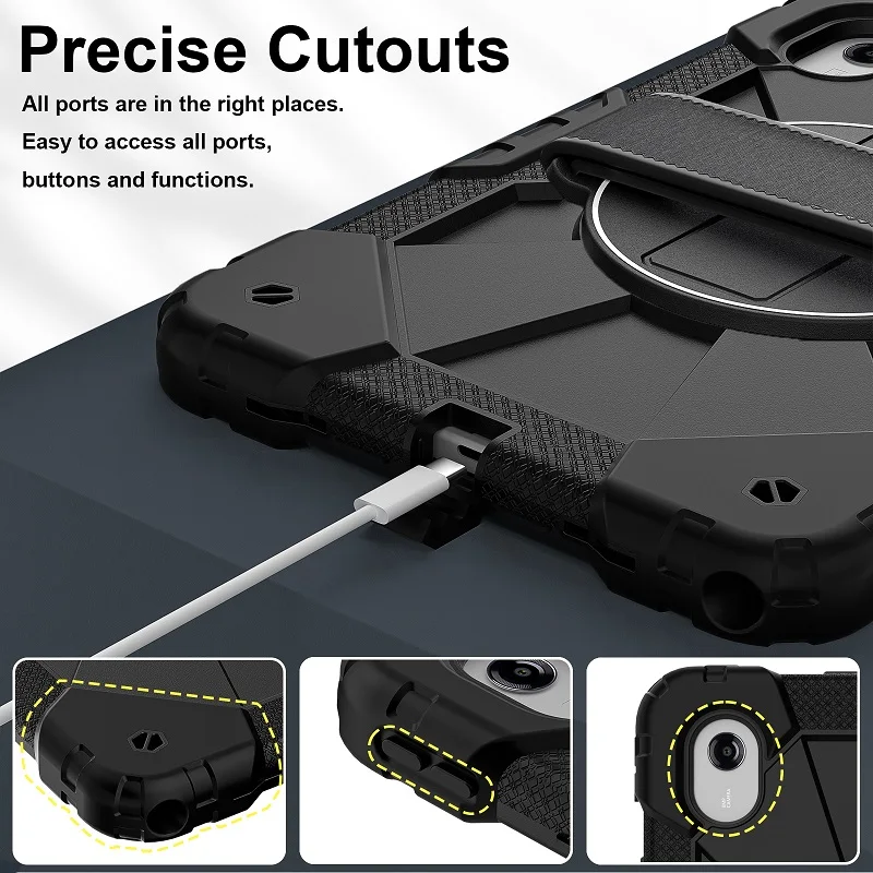 Enhanced Tablet Case with Anti-Lost Wristband and 360° Rotating Rugged Cover