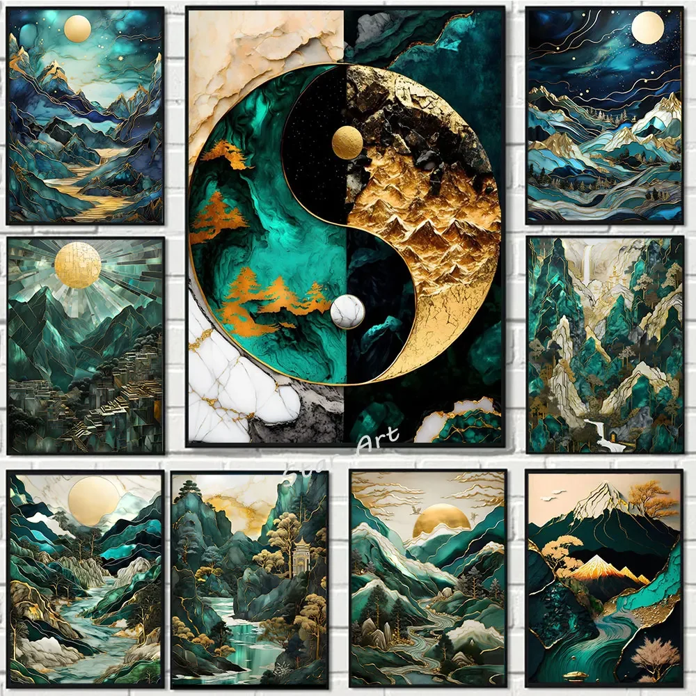 AbstractNatureMountFujiArtPostersandPrintYinYangKintsugi