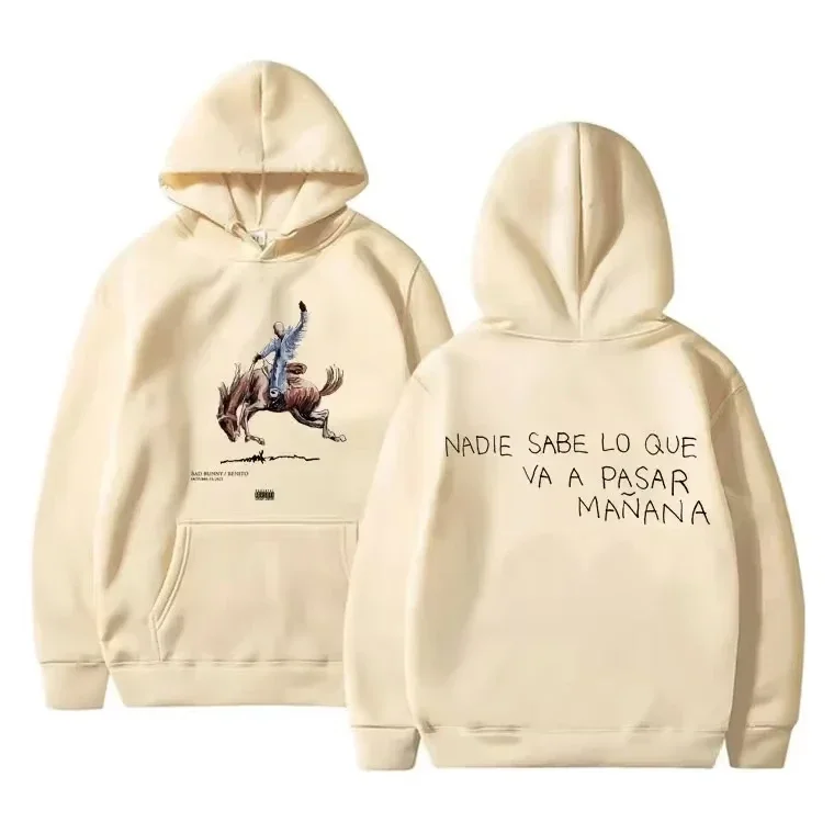 Männer Frau Fleece Übergroße Hoodies Hip Hop Rapper Bad Bunny Nadie Sabe Lo Que Va A Pasar Mañana Hoodie Herren Hoody Sweatshirts