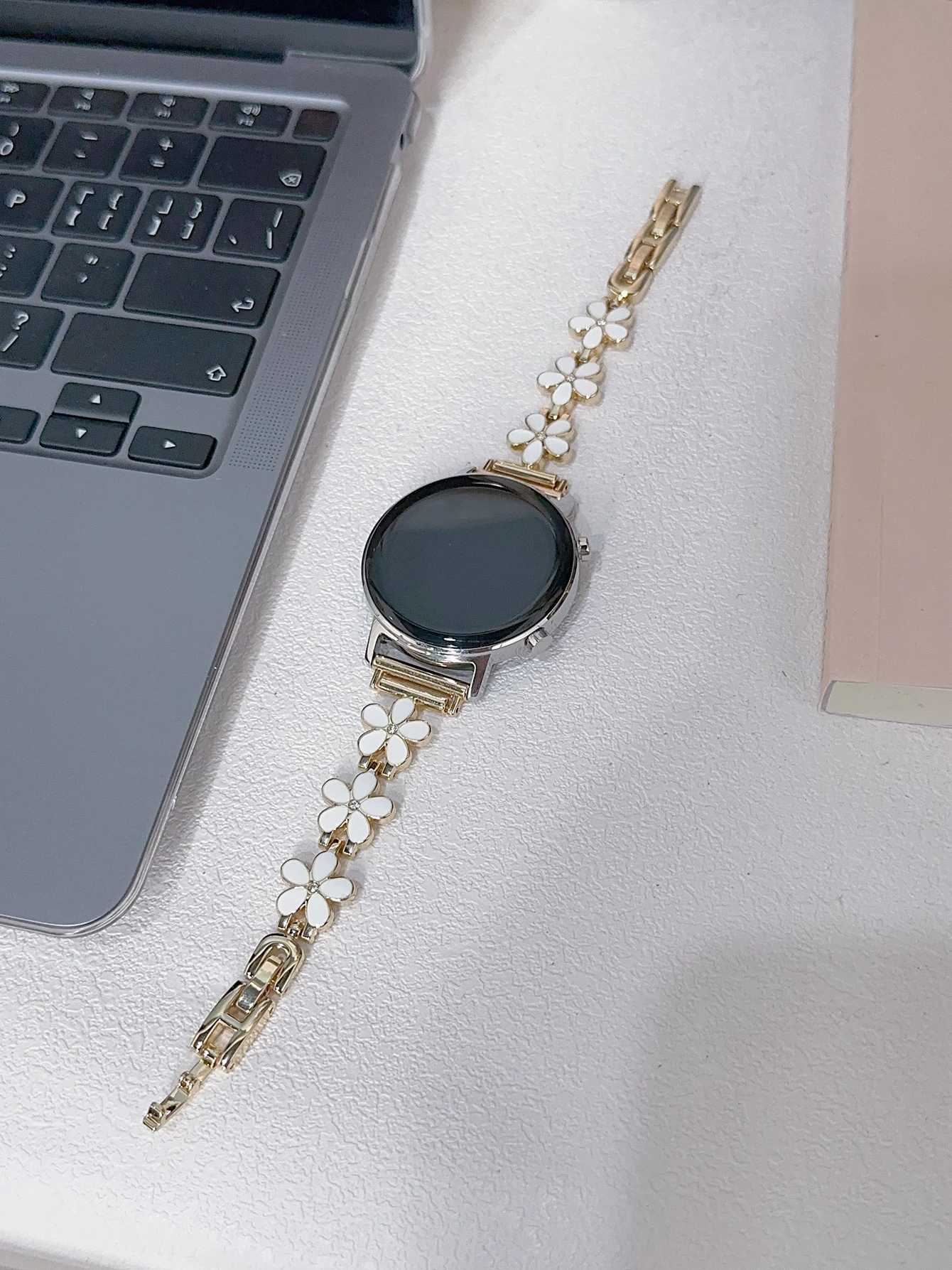 Floral Design Bracelet Link Strap - 20mm, 22mm, 18mm, Adjustable Sport Band in Various Sizes