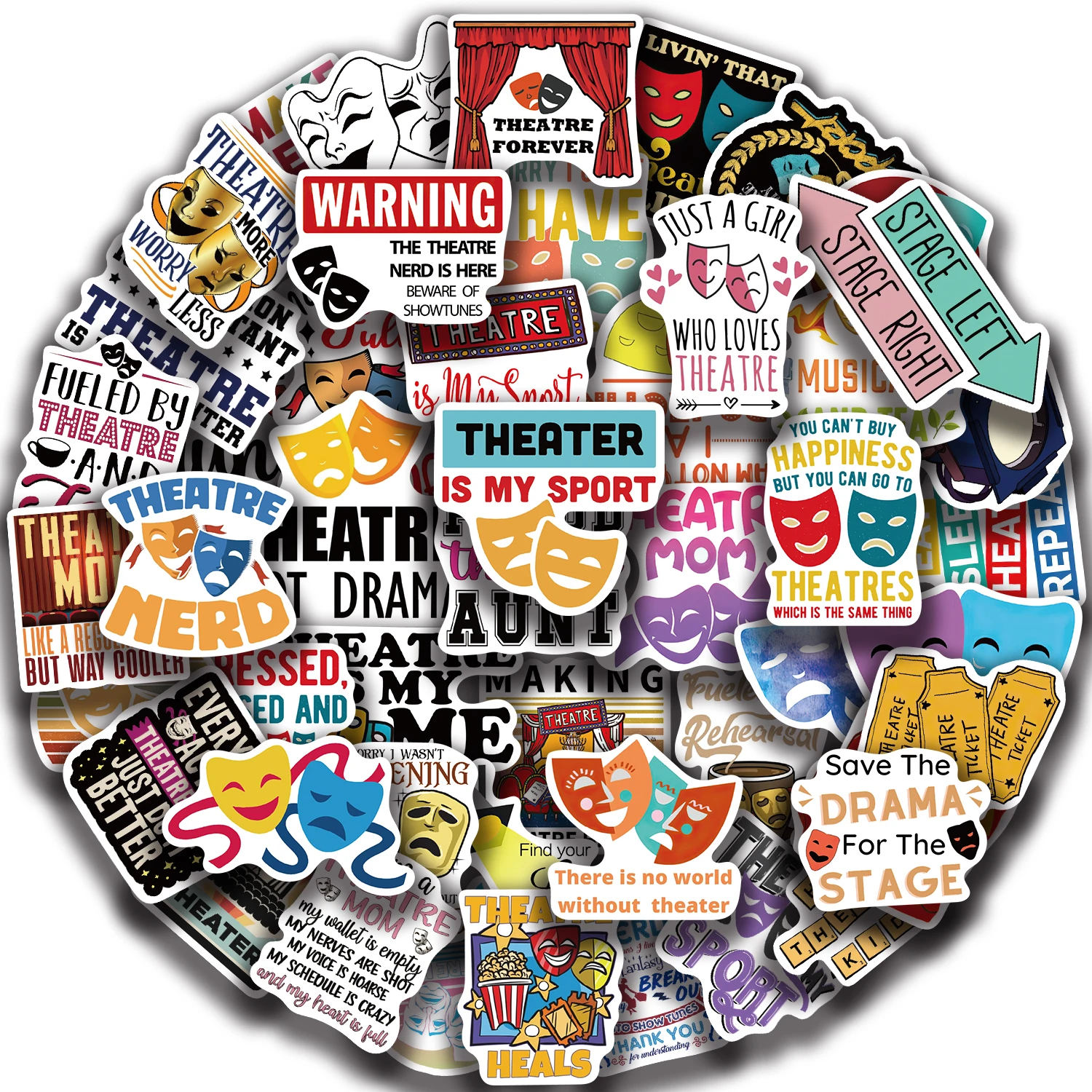 

50pcs Funny Theatre Graffiti Stickers For Laptop Water Bottle Luggage Notebook Phone Waterproof Vinyl Cartoon Drama Decals