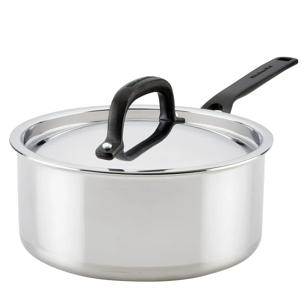 

Clad Stainless Steel Induction Saucepan with Lid, 3 Quart, Polished Stainless Steel