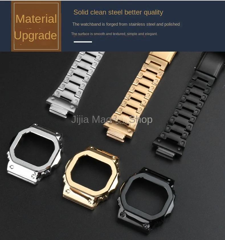 Für Casio G-SHOCK Metallgehäuse Armband Edelstahl Anzug DW5600/GW-M5610/5000 GW-B5600 Modifiziertes cooles goldenes schwarzes Armband – Detail 3