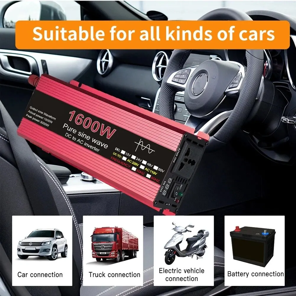 Pure Sine Wave Solar Inverter DC 12V/24V To AC 110V/220V 1000W 1600W 2000W 2200W Portable Power Bank Converter
