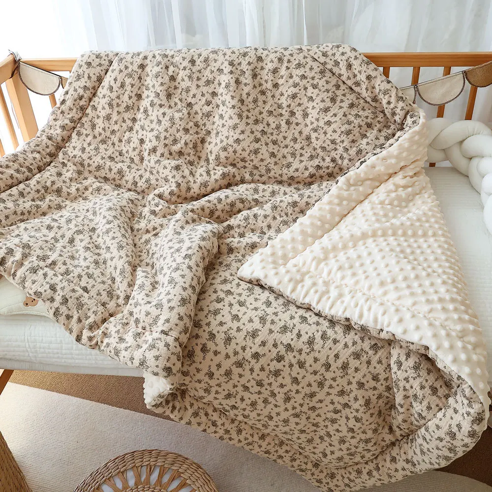 110X140cm Flower Print Baby Quilt Newborn Nap Quilts Soft Cotton Infant Blanket Fall Winter Swaddle Wrapped Bedding 4