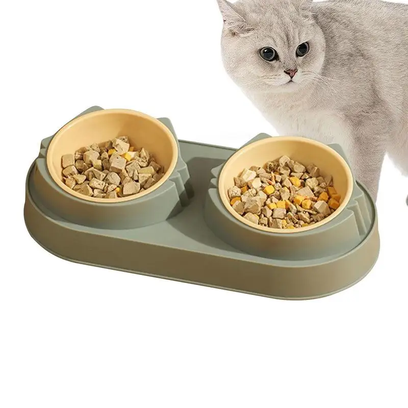 

Double Cat Bowl Elevated Stainless Steel Feeder No Spills Catch Water And Food Mess Sturdy Pet Feeding Bowl Pet Accessories