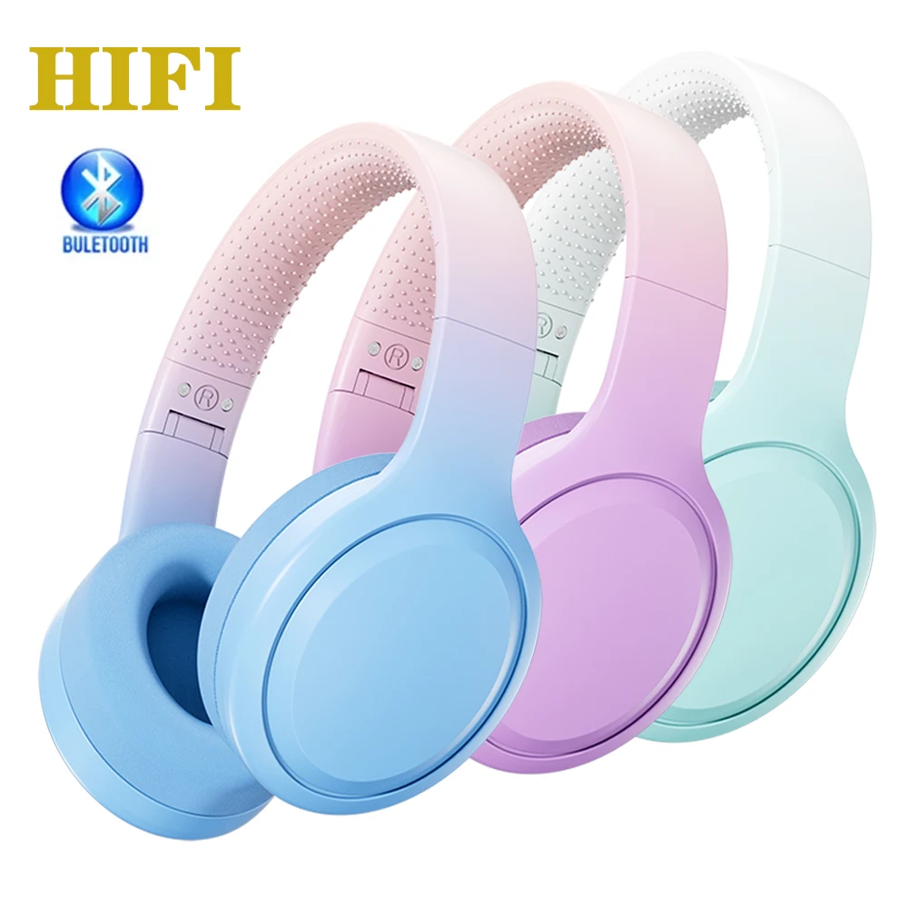 

Headset Bluetooth Headphone Wireless Music Gradient Color with Mic Gamer Earphone Kids Lovely Christmas Gifts for Xiaomi PC