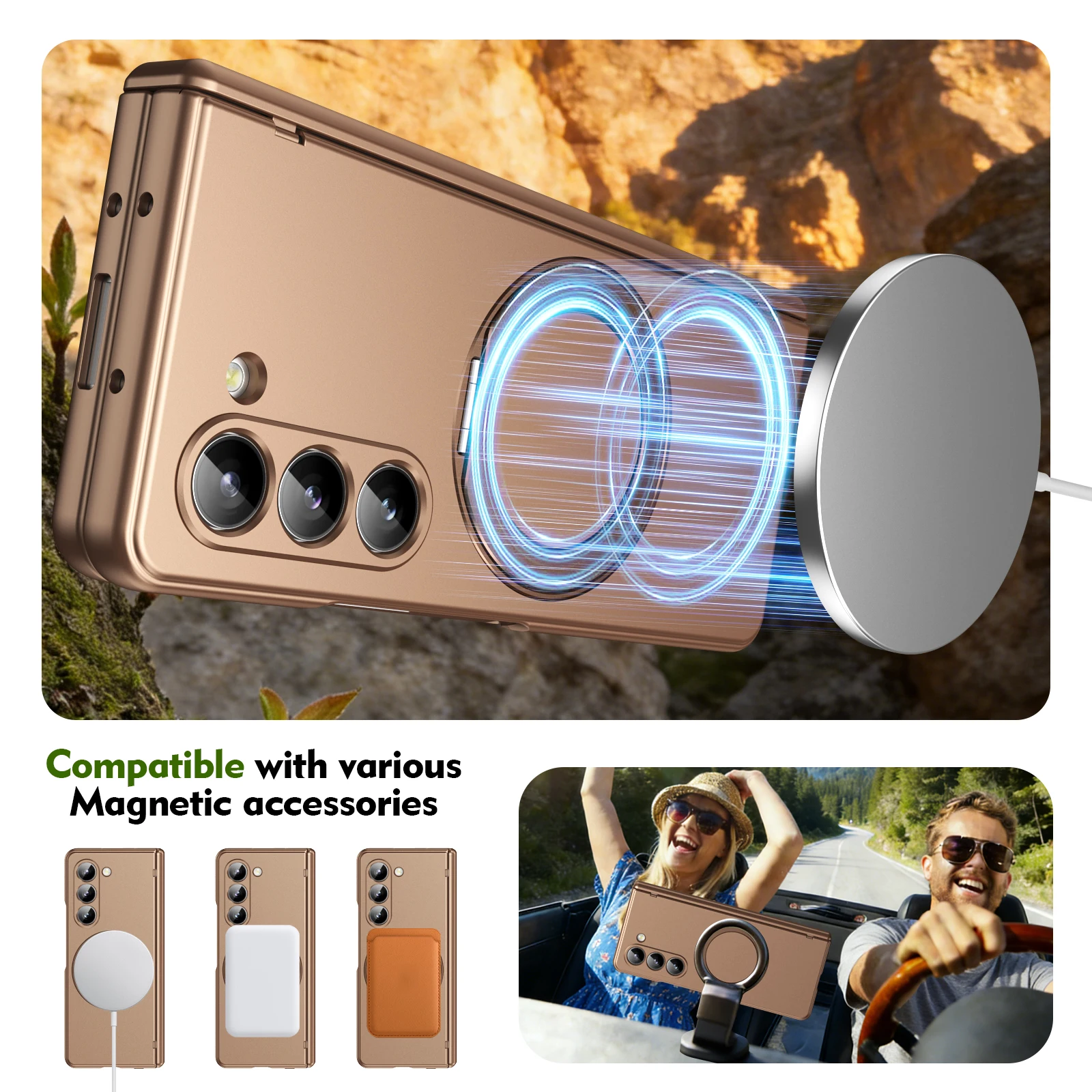 Magnetic 360° Rotating Alloy Stand Case with Hinge Protection and Front Glass Screen Film