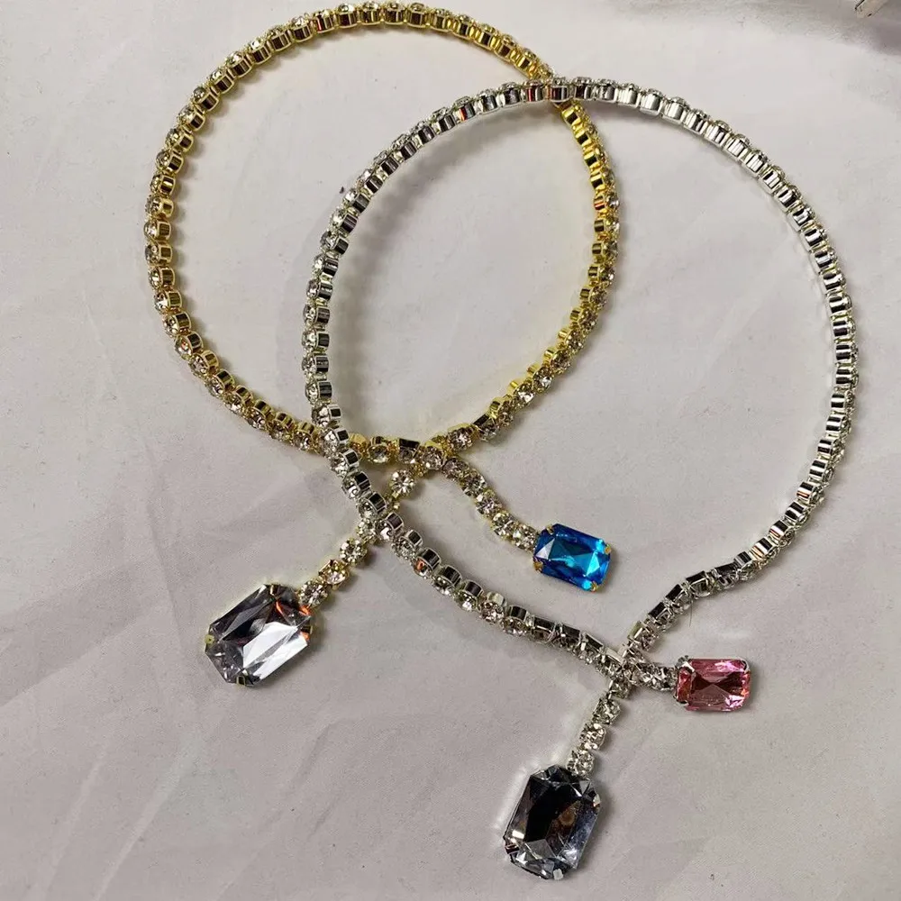 Double Big Crystal Pendant Cuff Collar Necklace Torques Shiny Rhinestone Open Choker Necklace for Women Wedding Jewelry,metal choker necklace,velvet choker necklaces