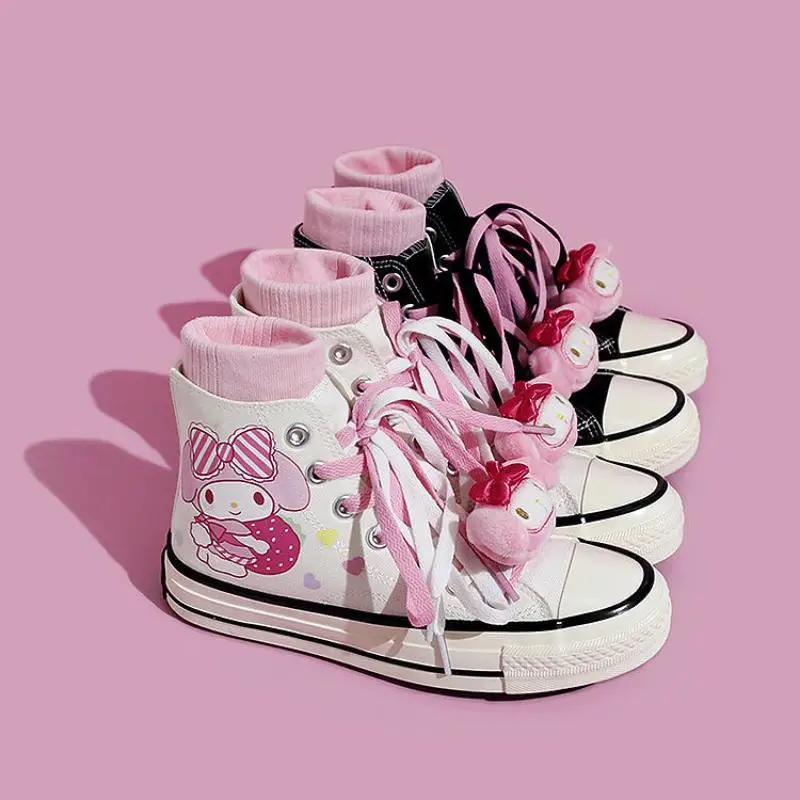 

Kawaii Sanrio Hello Kitty High-Top Canvas Shoes Anime My Melody Mandarin Ducks Couple Shoes Cartoon Student Cricket Shoes Gifts