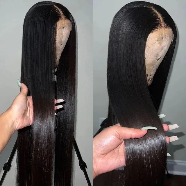 Long Soft Hair Straight Black Color Synthetic 13X6 HD Lace Frontal Wig For Black Women Prepucked With Baby Hair Glueless Wig 2