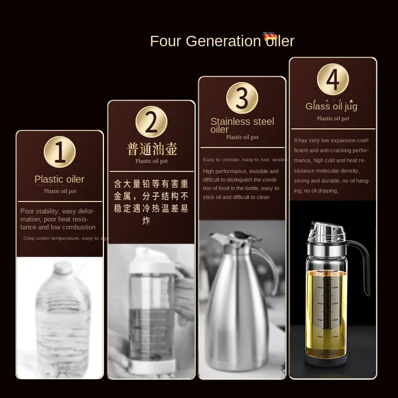 Automatic opening and closing glass oil pot, oil bottle, kitchen soy sauce bottle, vinegar leak-proof and measurable