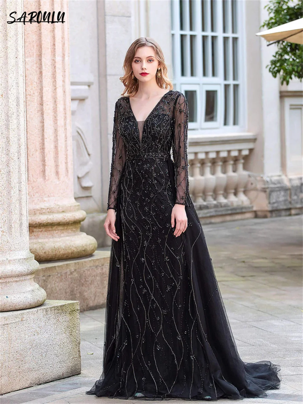 

Luxury Beadings Appliques Evening Dress Romantic Floor-length Cocktail Party Gown Sexy Vestidos De Novia