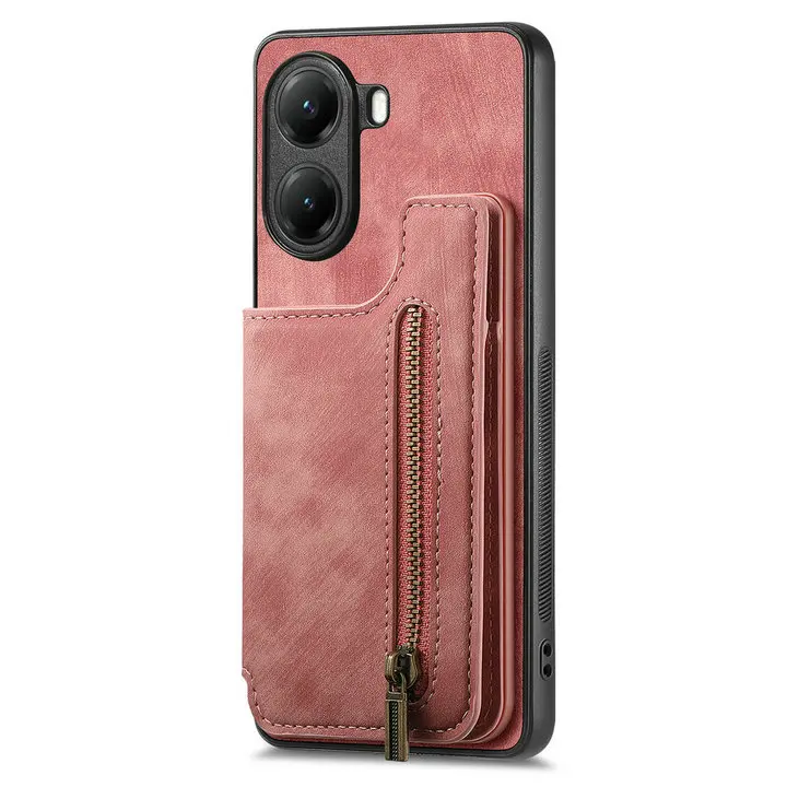 Elegant Zipper Wallet Leather Phone Case with Magnetic Closure