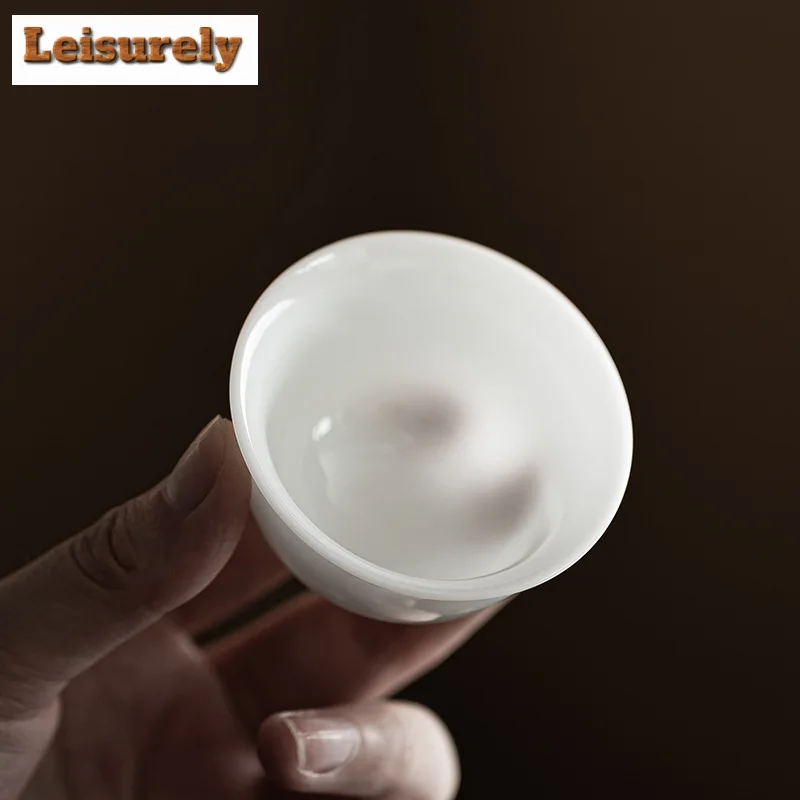 2pc/set Handmade Ice Seed Jade Porcelain Teacup Small White Photopermeability Cup Master Cup Meditation Cup Kung Fu Teaset 50ml