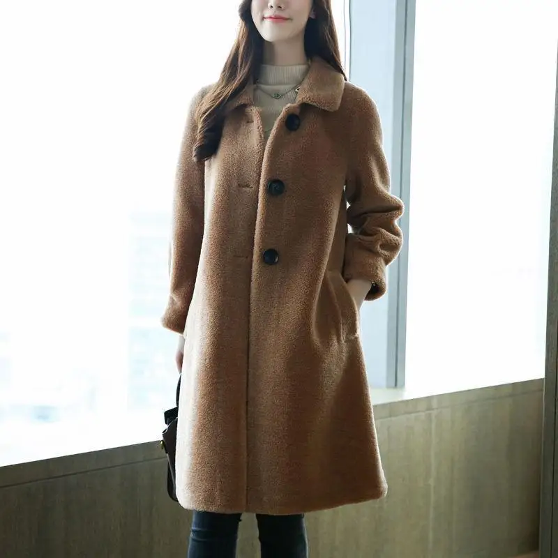

Female Fashion Lamb Wool Coats Women Streetwear Turn-down Collar Natural Fur Jackets Ladies Winter Thick Warm Plush Coat G702