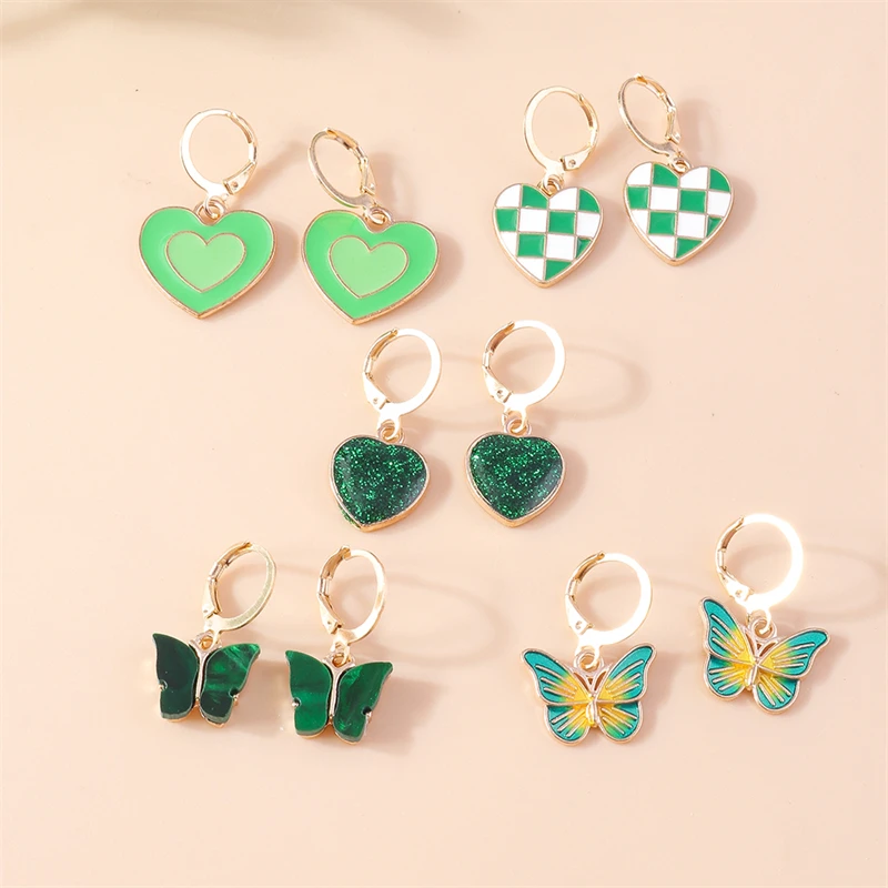 5 Paare/satz Mode Bunte Liebe Herz Tropfen Ohrringe für Frauen Nette Schmetterling Baumeln Haken Ohrringe Mädchen Partei Schmuck Geschenke – Detail 12
